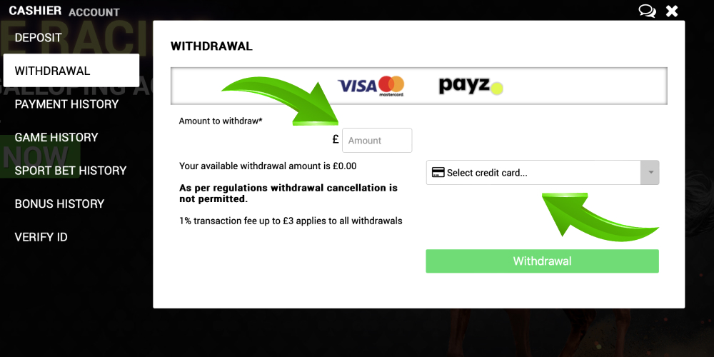 enter amount and card info